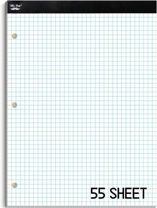 Mr. Pen- Graph Paper, 8.5"x11", 55 Sheets, 4x4 (4 Squares Per Inch), 3-Hole Punched, Math Graph Paper Pad, Computation Pads, Back to School Supplies