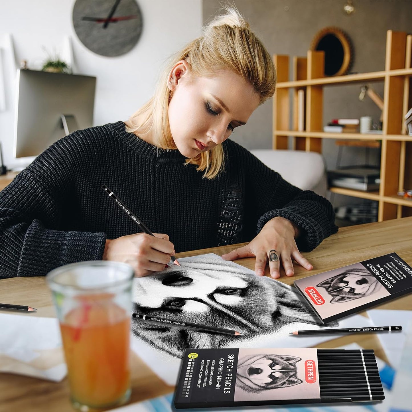 Professional Drawing Sketching Pencil Set - 14 Pieces Graphite Pencils(14B - 4H), Ideal for Drawing Art, Sketching, Shading, Artist Pencils for Beginners & Pro Artists