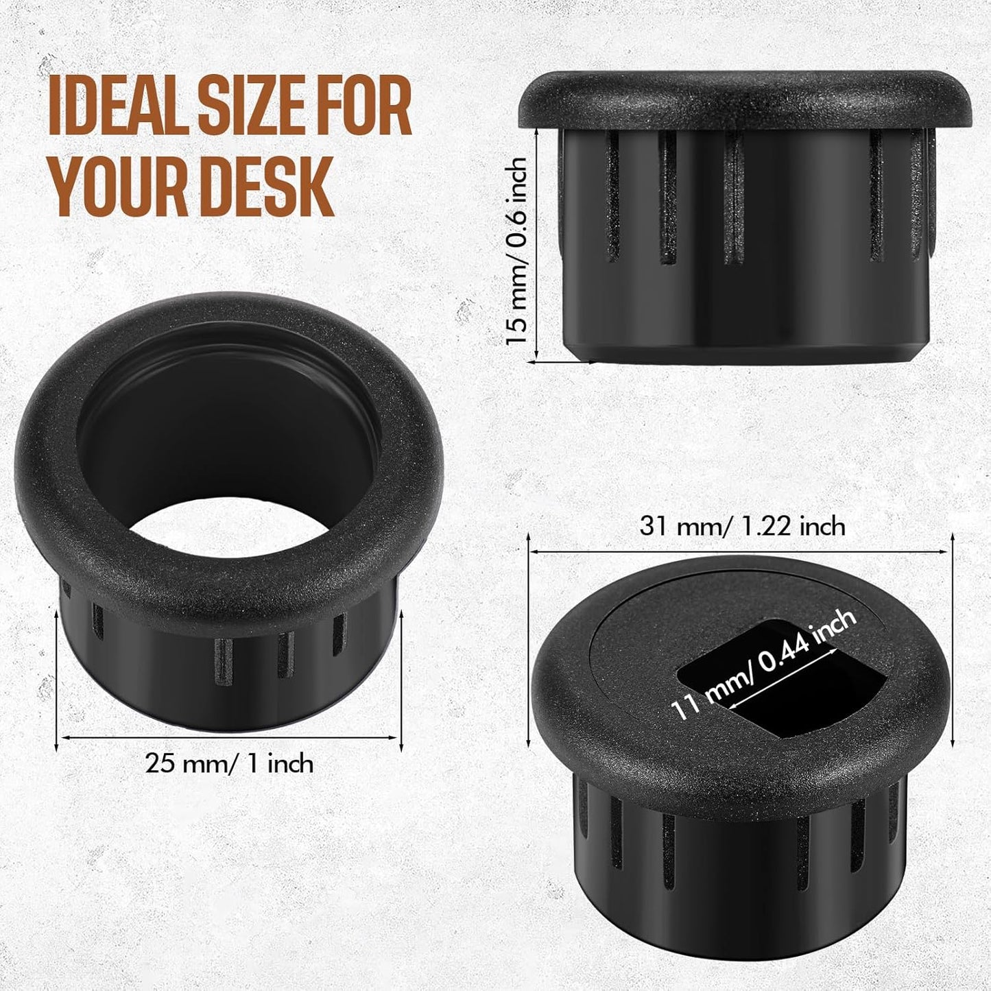 SATINIOR 10 Packs Desk Cable Wire Grommet Cord, PC Computer Desk Plastic Grommet Cord, Tidy Cable Hole Cover Organizers, 25 mm/ 1 Inch Mounting Hole Diameter