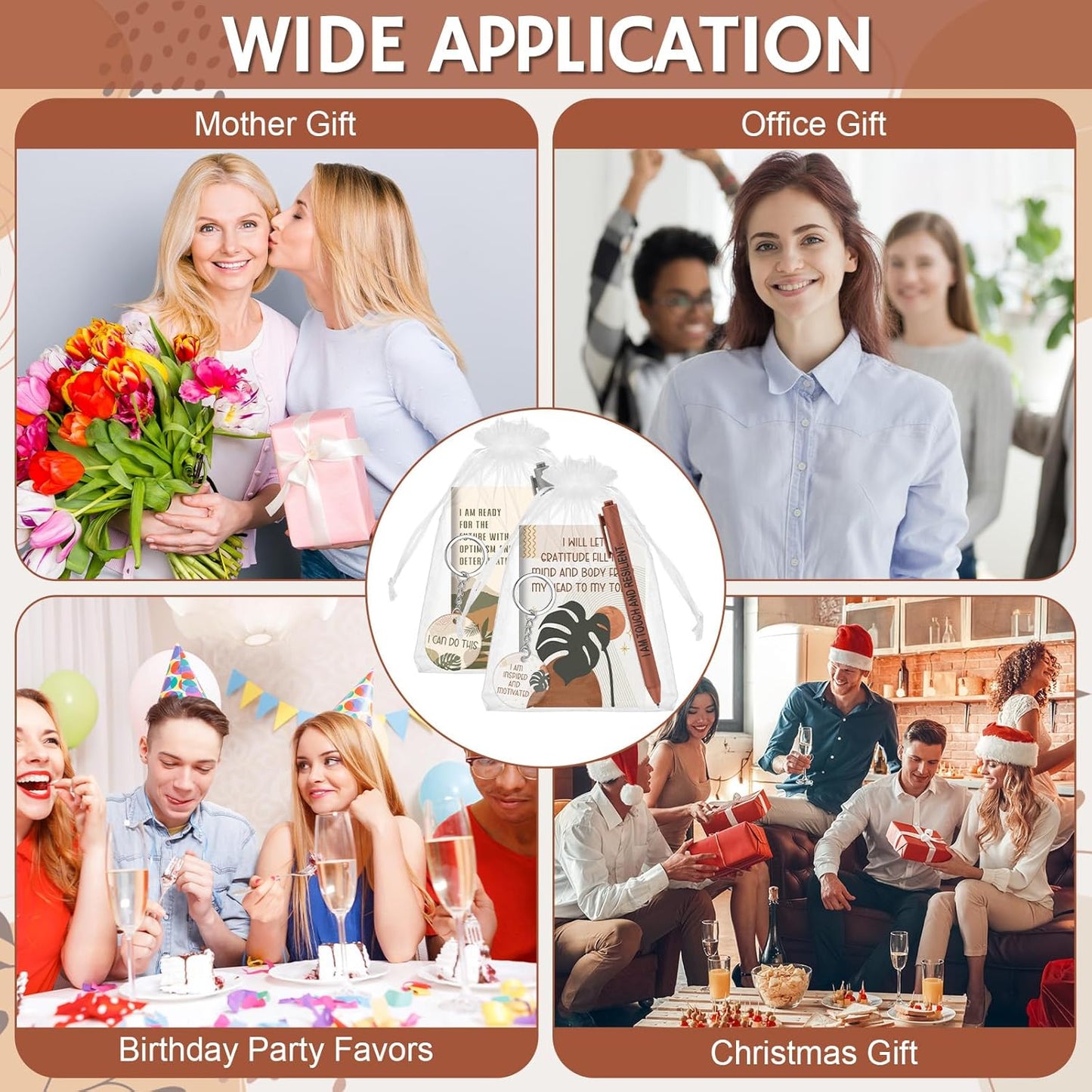 72 Pcs/24 Set Positive Affirmation Gift Set Gratitude Notebooks with Affirmation Pens Acrylic Keychains Small Bags Motivational Notepads for Women Coworkers Adults Party Favors(Boho)