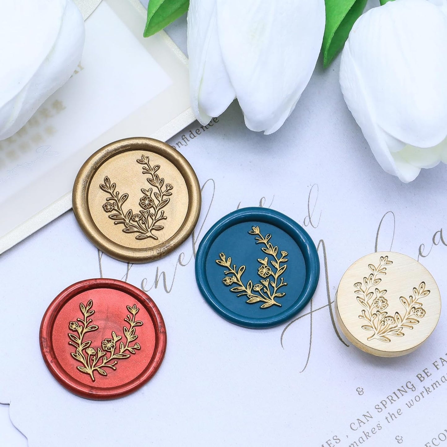 SWANGSA Flower Wax Seal Stamp Kit with 200pcs Sealing Wax Beads, Great for Embellishment of Invitations, Wine Packages, Gift Ideas