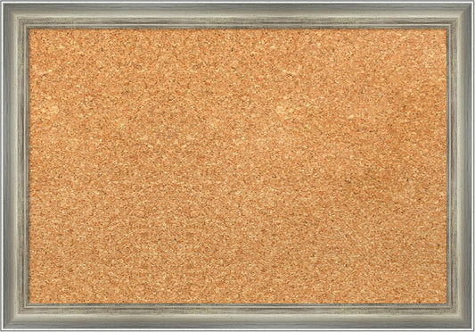Amanti Art Natural Cork Board for Wall, 14x20 Vision Board with Silver Wood Frame, Small Corkboard Office Decor for Home Organization, Casual Corkboard Pinboard to Display Items for Home Organization