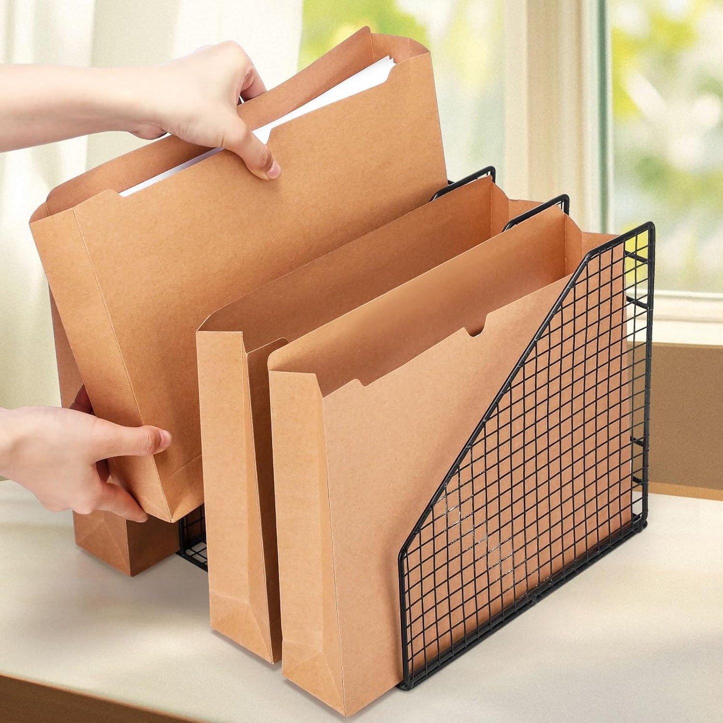 Zhehao 100 Pcs File Jackets Reinforced Straight Cut Tab Pocket Folders Expandable File Folder Expanding Paper Organizer with Tabs Expansion Pocket, Letter Size(Kraft Paper Color)