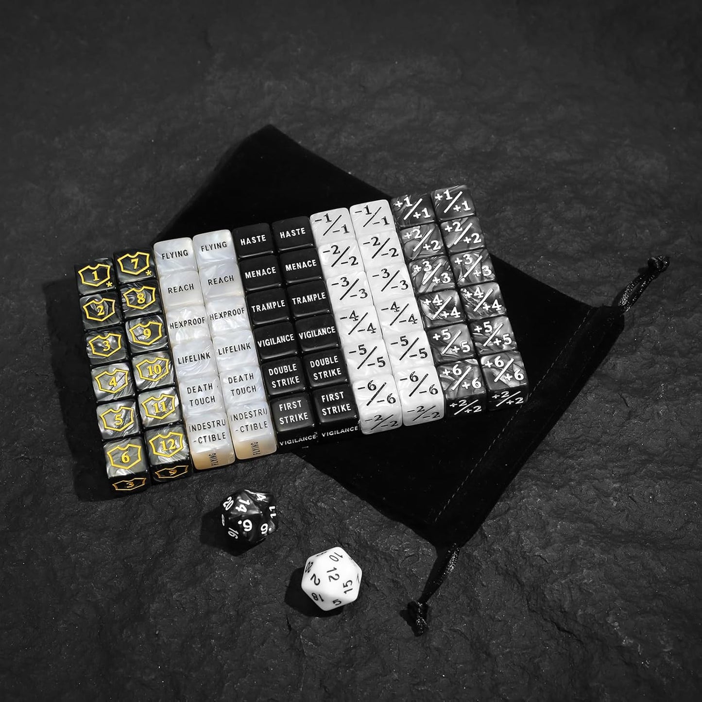 SIXPOINTS 62PCS MTG Dice Set with Plus 1 Life Counter & Keyword Token Dice & Shield Life Counter Dice & D20 Dice Set for Magic The Gathering, MTG, TCG, Card Games Accessories (62Pcs/Set Color-A)