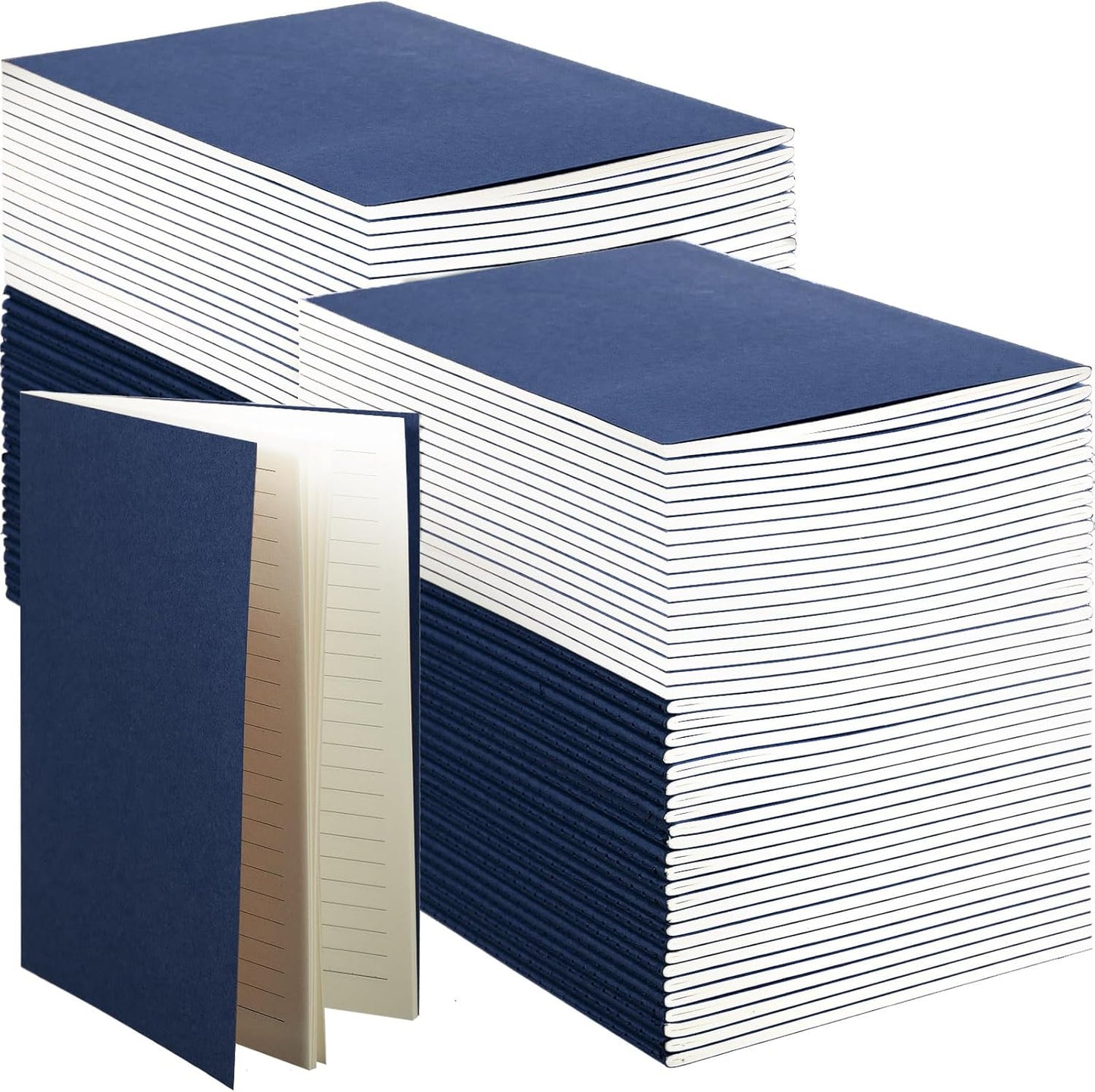 Sepamoon 150 Pack Kraft Notebook Journals 5.82 Inch x 4.13 Inch A6 Journal Softcover Notebooks Bulk for Kids Student Writing Sketch Travel Office Notepad with 48 Pages 24 Sheets, Lined (Blue)