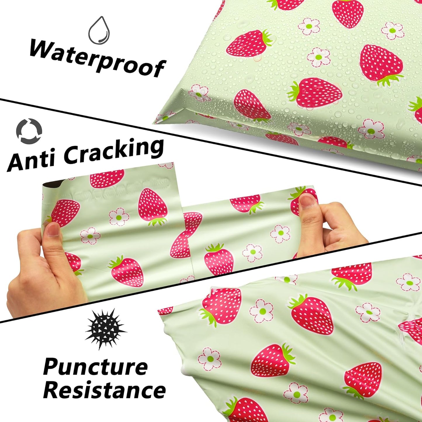 Poly Mailers 14.5x19 Inch 50 Pcs - Strawberries printed Shipping Bags, 2.4mil Thickness, Waterproof and Tear Resistant Mailing Envelopes, Self-Sealing Packaging Bags for Small Business