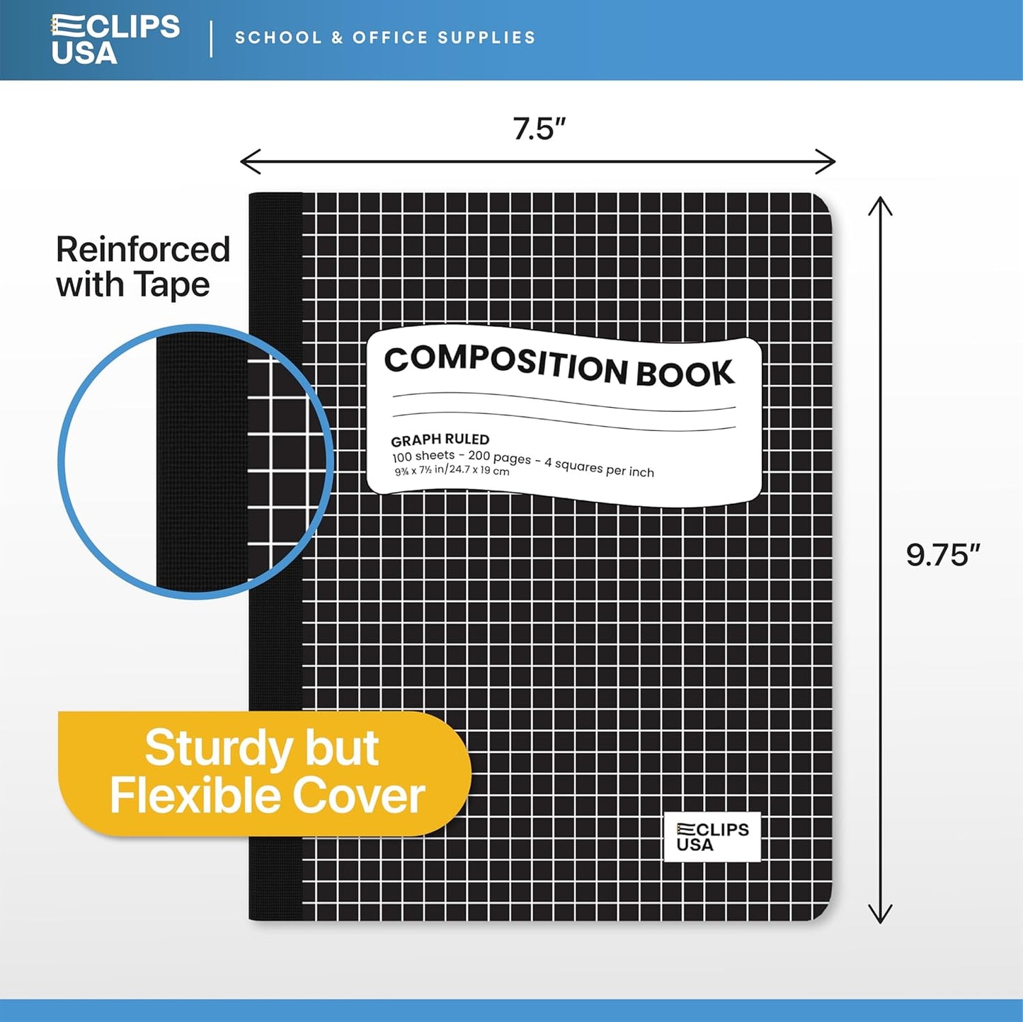 Composition Notebooks, Quad Ruled, Graph Paper Composition Notebook, Hard Cover Marble Graph Composition Notebook, 100 sheets, 9.75″ x 7.50″ (24 Pack)