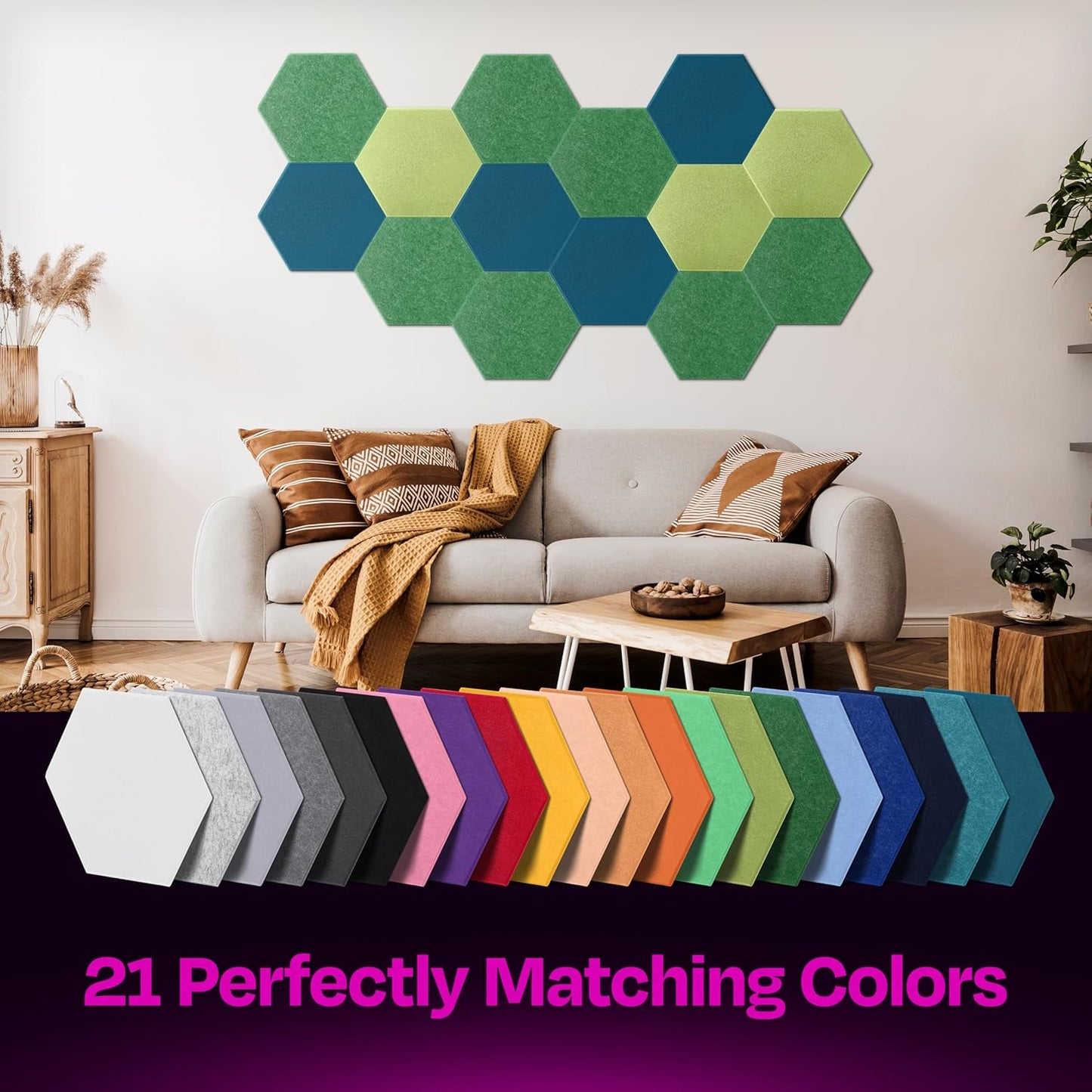 Acoustic Soundproof Wall Panels 12-Pack - 14"X12.1"X0.4" High Density Sound Dampening - Dark Green Hexagon