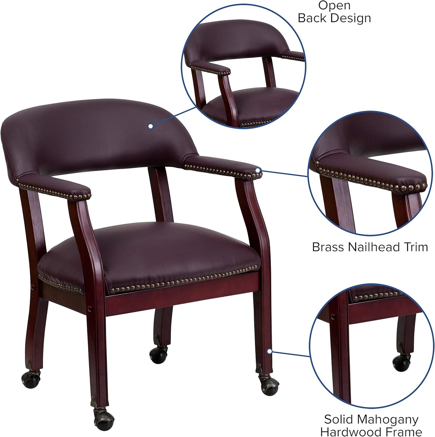 EMMA + OLIVER Burgundy LeatherSoft Conference Chair with Casters