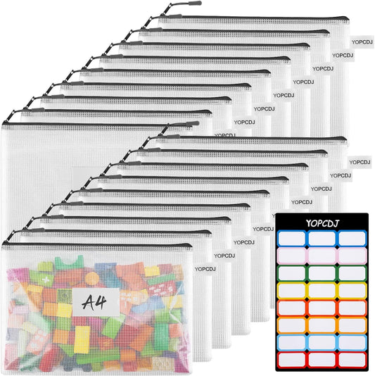 18 Pack A4 Mesh Zipper Pouch Bags, Zipper Pouches of Office Supplies, File Bags for Classroom Organization, Puzzles, Board Game Storage