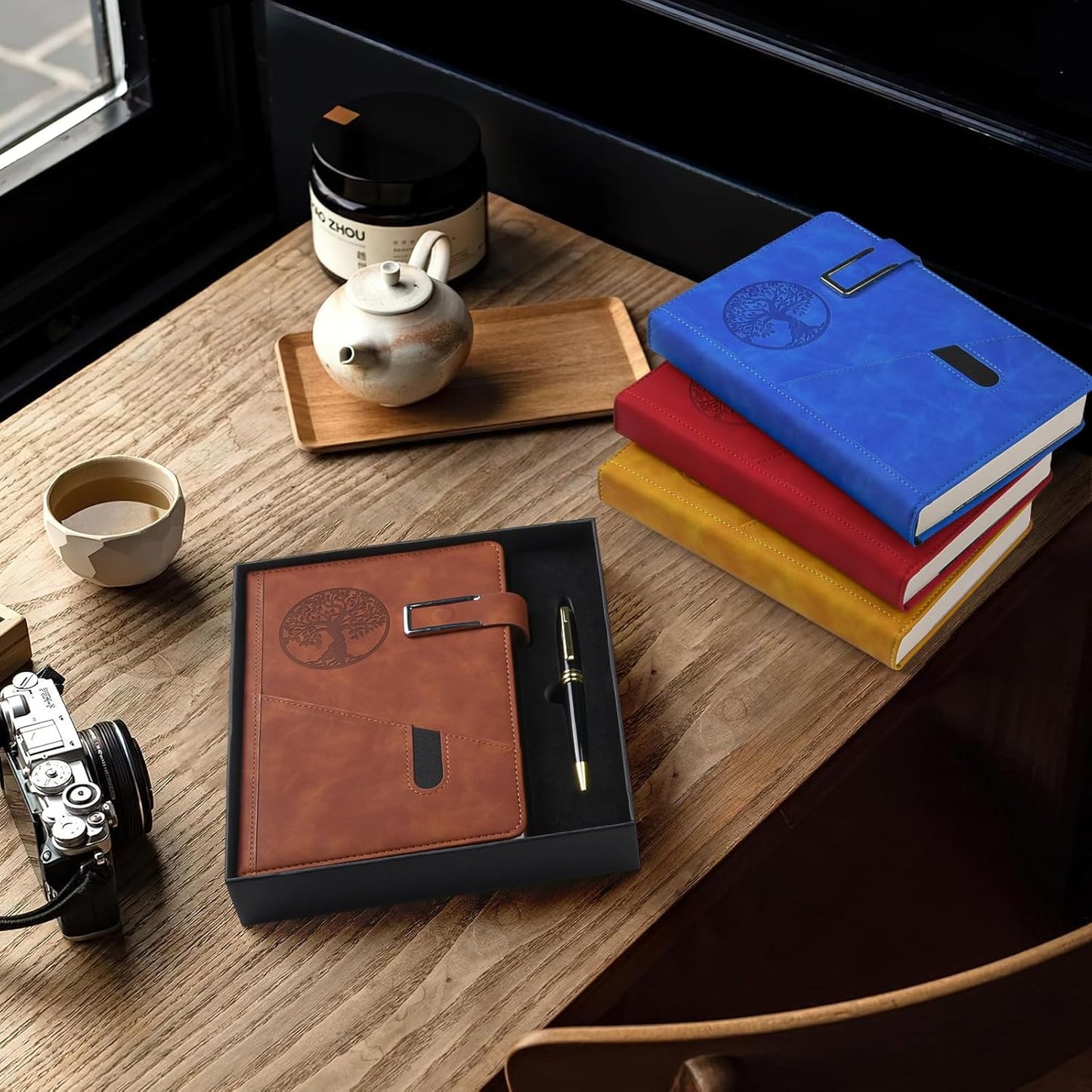 Lined Notebook Journal for Men Women, 365 Pages Numbered College Ruled Notebook, Hardcover Leather Journal with Pen & Gift Box, Thick Daily Diary, Professional Notebooks for Work, School, Business, A5