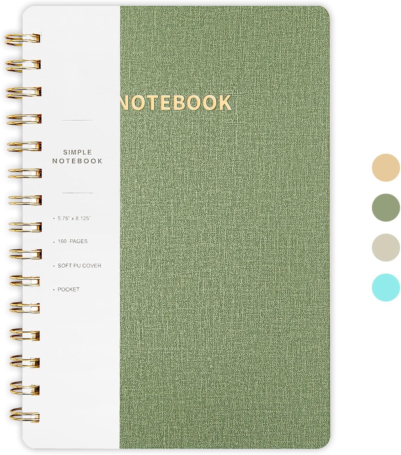 Lined Spiral Notebook College Ruled A5 Journal Book for Note Taking, 160 Pages Writing Journal for Office and Home School Supplies 5.75x8.125 inch - ArmyGreen