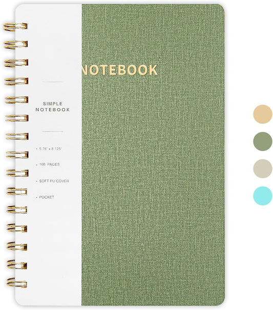Lined Spiral Notebook College Ruled A5 Journal Book for Note Taking, 160 Pages Writing Journal for Office and Home School Supplies 5.75x8.125 inch - ArmyGreen