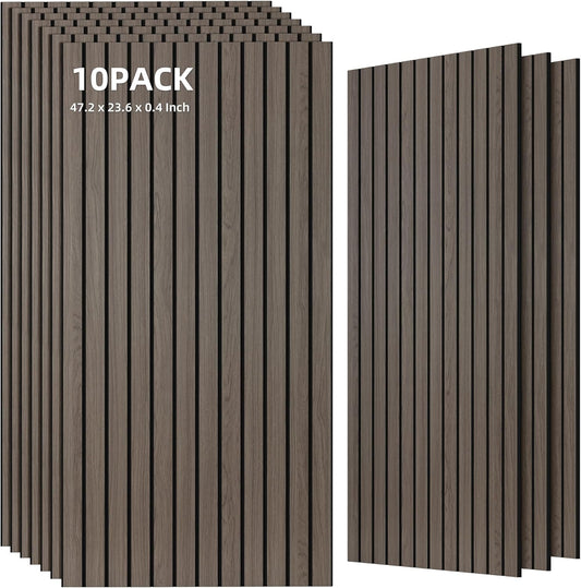 TO-TH Wood-Look Acoustic Wall Panels, 10 Pack 47.2” x 23.6” Acoustic Panels, Decorative Sound Absorbers Sound Dampening Panels for Home, Office, Basement, Walnut