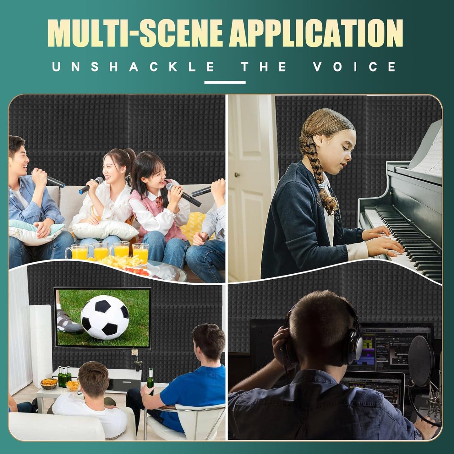 2 Pack pyramid Acoustic Foam Panels, 48 x 24 x 2" Sound Absorbing Panels High Density Studio Wedge Tiles Fire Resistant Acoustic Panels for Home,Office, Recording Room, Studio (2Pack, Black)