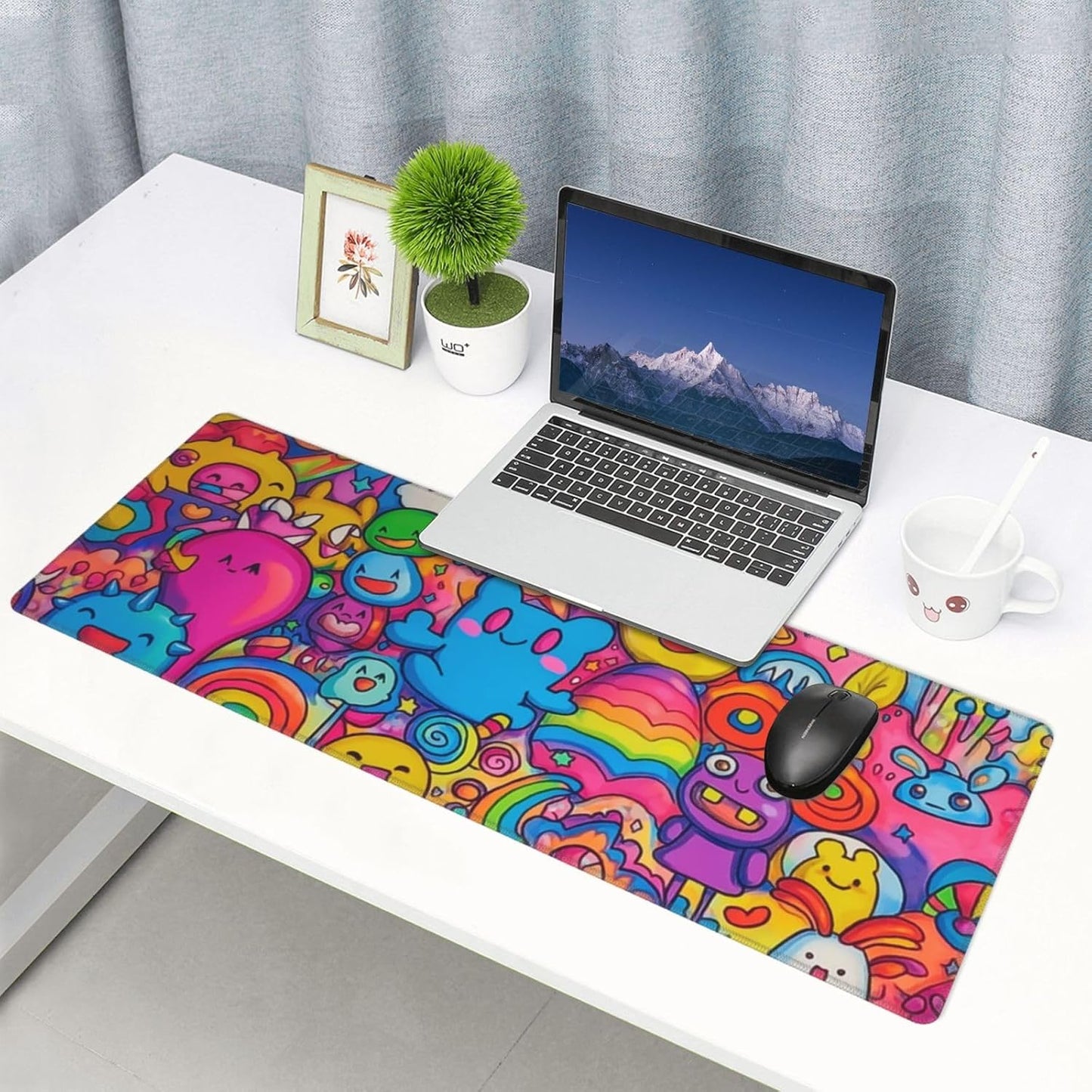 Cartoon Mouse Pad 31.5 X 11.8 Inch Big Desk Rubber Base Stitched Edges Keyboard Pad XXL Mouse Mat for Home Game and Office