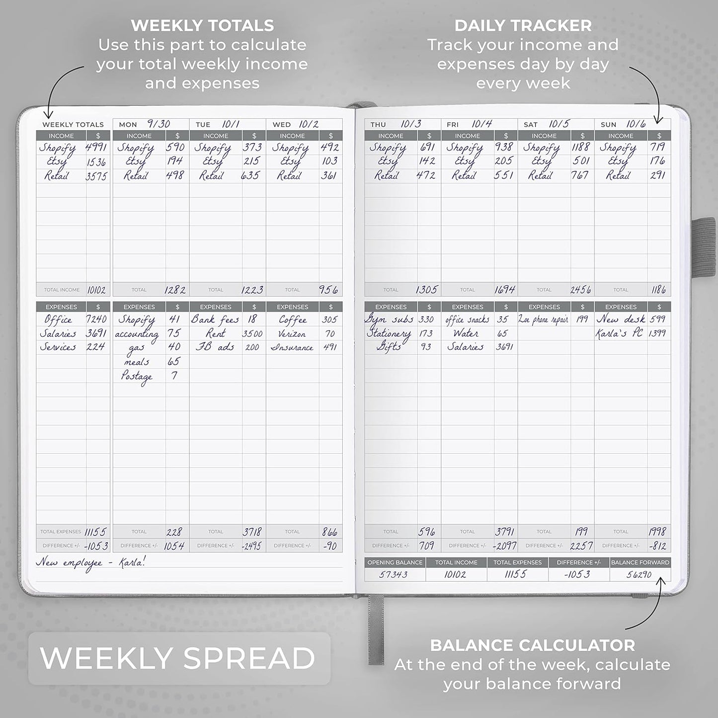 Clever Fox Income & Expense Tracker – Accounting & Bookkeeping Ledger Book for Small Business – 1-Year Record Notebook, A5 (Gray)