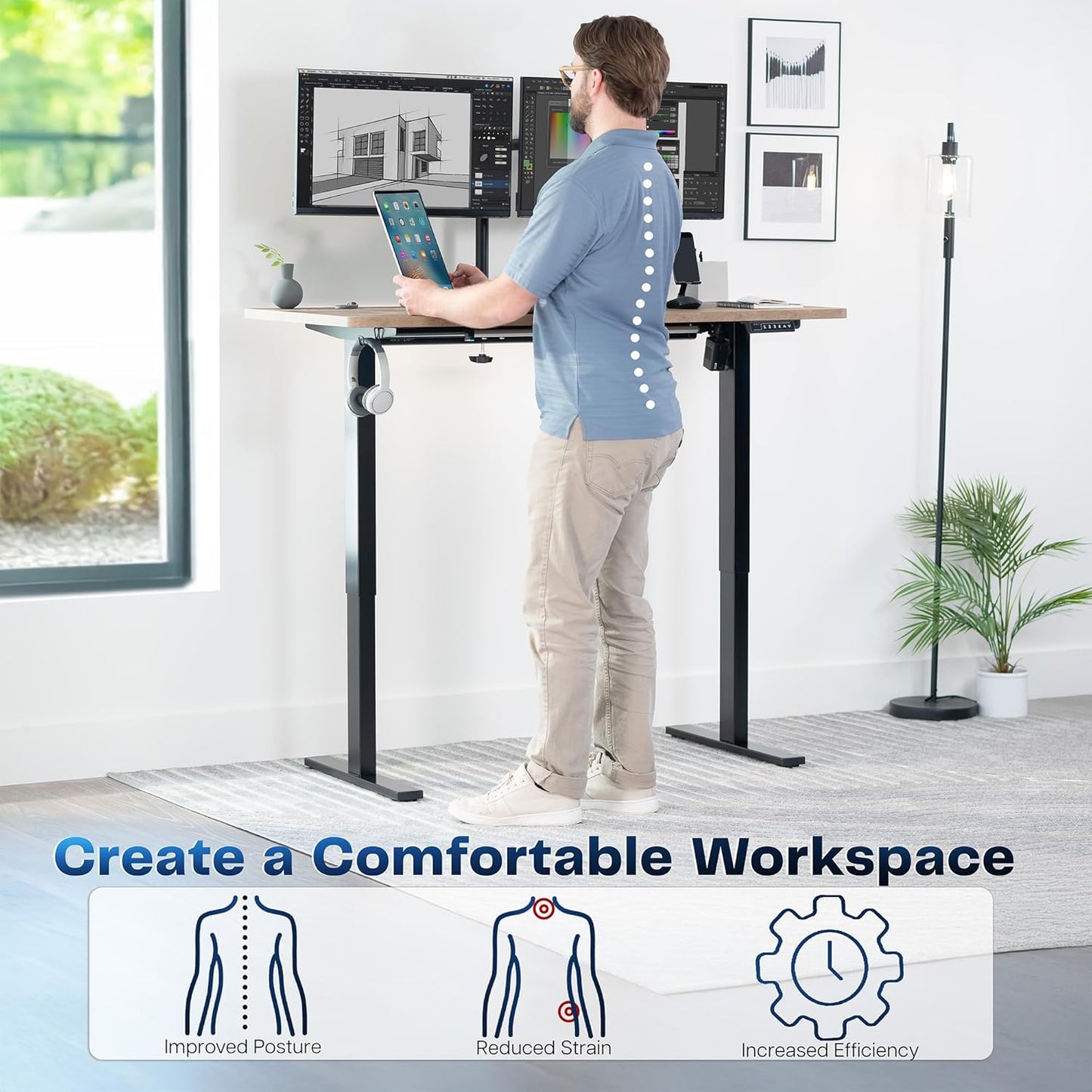 VIVO Electric 55 x 28 in Standing Desk, Memory Height Adjustment, 1B Series, One-Piece Reclaimed Wood Top, Black Frame, DESK-KIT-1B55P