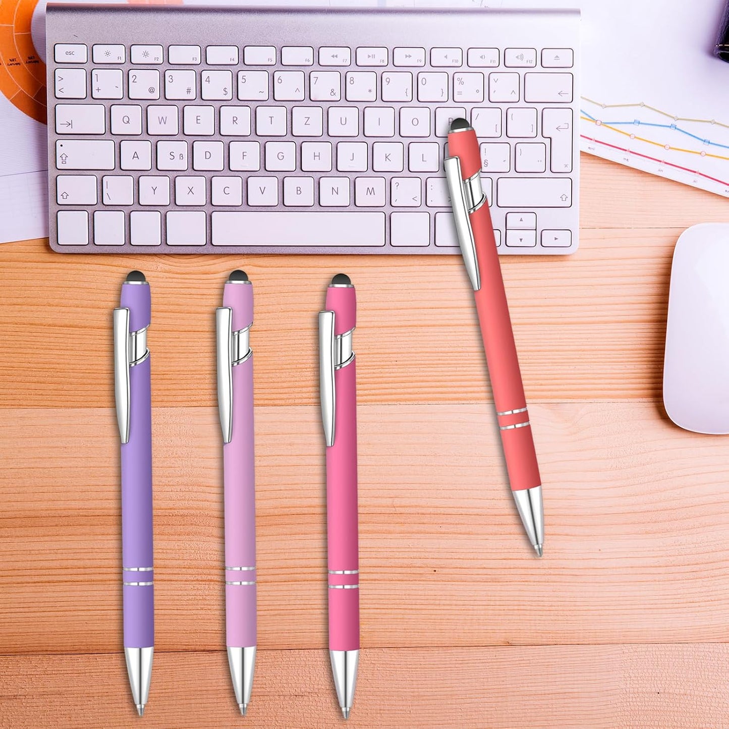 8 Pcs Blue Ink Ballpoint Pen with Stylus Tip 2 in 1 Stylus Ballpoint Pen Metal Pens Stylus Pen for Touch Screens School Office Coworkers (Multicolor Pink)
