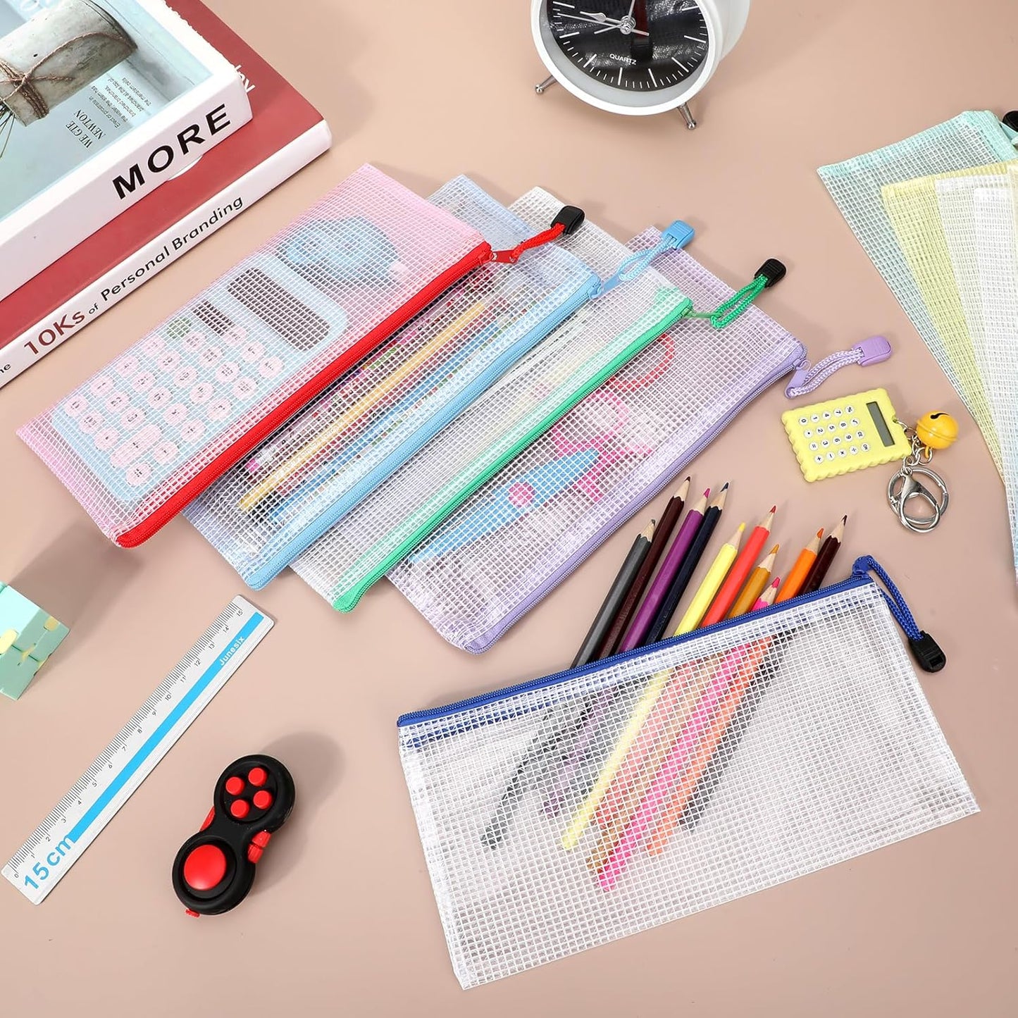 Zhehao 200 Pieces A6 Mesh Zipper Pouch Bulk Mesh Bags with Zipper Waterproof Small Pencil Pouches for School Office Supplies Organization 9.4 x 4.5 Inches(Multiple Colors)