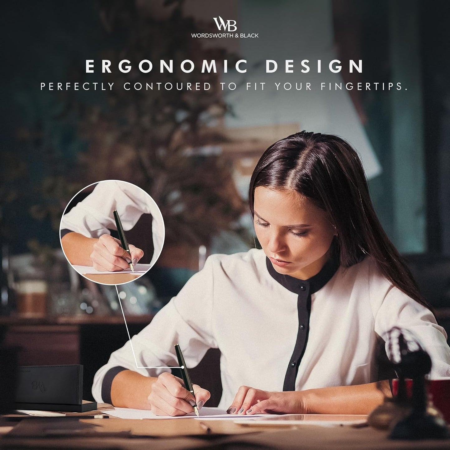 Wordsworth & Black Fountain Pen Set, Fine Nib, Includes 24 Pack Ink Cartridges, Ink Refill Converter & Gift Box, Chrome Finish, Calligraphy, [Black Chrome], Perfect for Men & Women