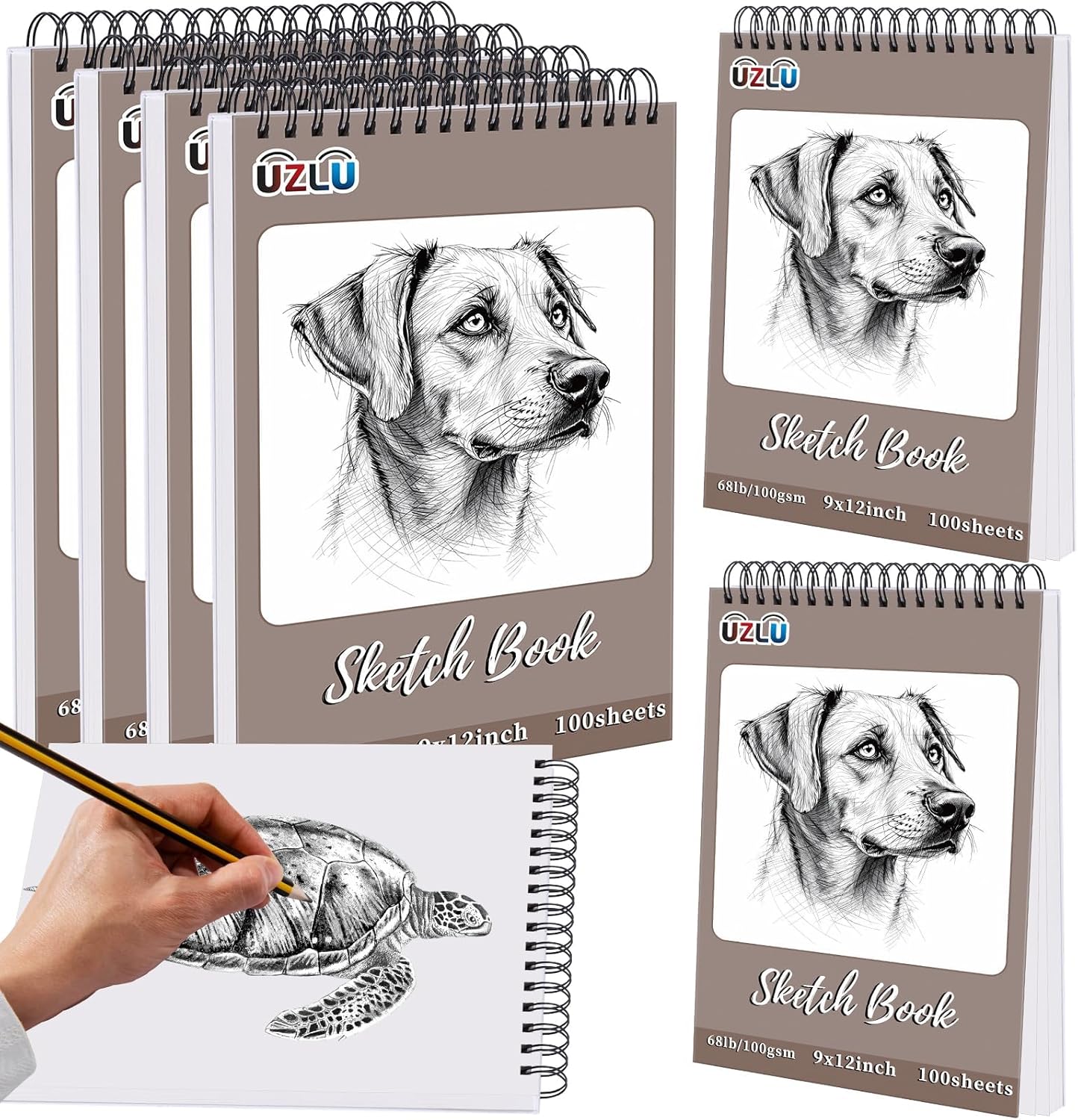 6 Pcs Sketch Book Bulk 9 x 12 In,600 Sheets Total Drawing Paper Pad Top Spiral Bound Sketch Pad Mixed Media Sketchbook 68lb/100gsm Thick Paper Acid Free Art Supplies for Kid Adult Painting Beginner Artist