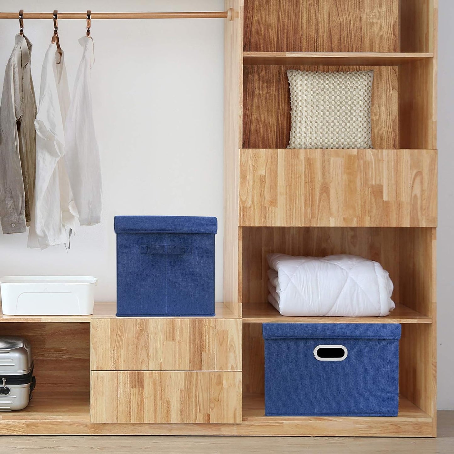 TYEERS Large Storage Bins with Lids, Collapsible, Washable, Fabric Storage Boxes for Organizing, 17.3x11.8x11.4 inches, 3 Pack, Classic Blue