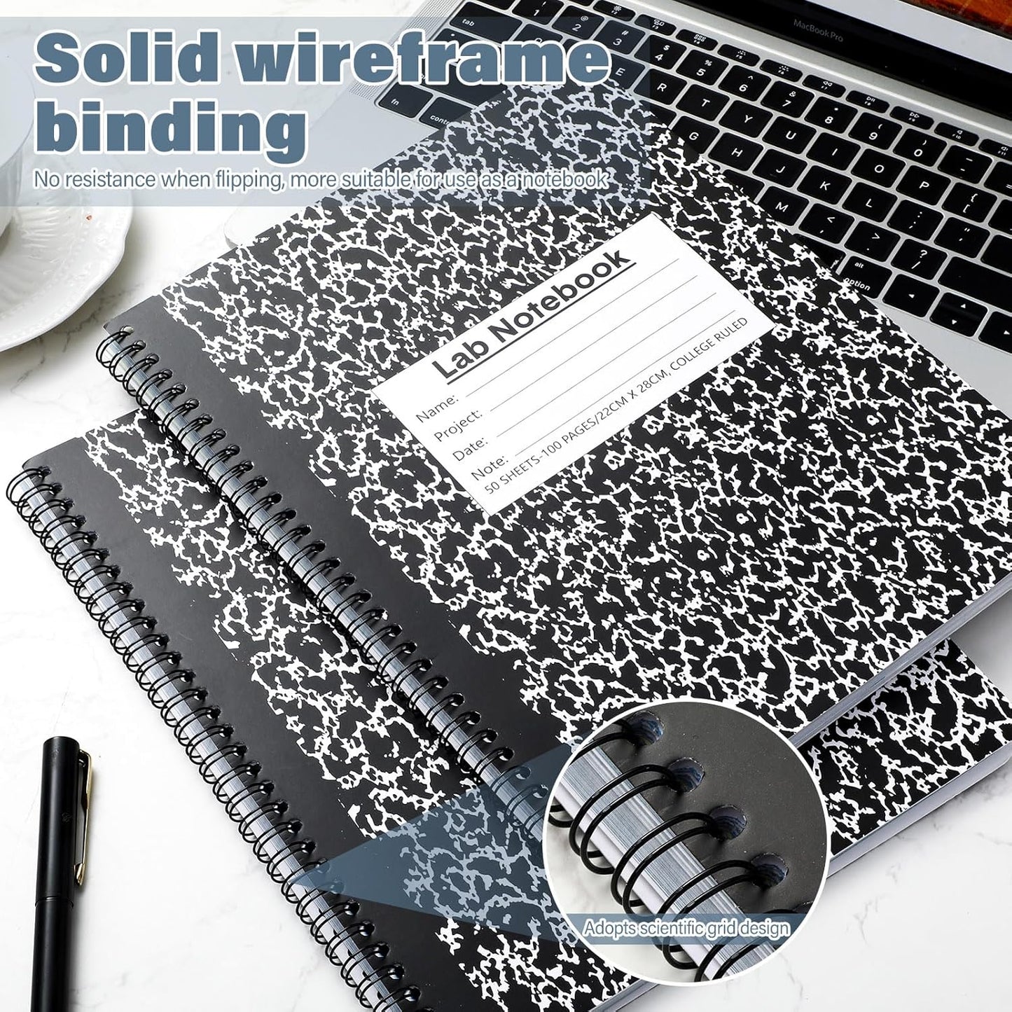 Carbonless Lab Notebook Carbon Copy Laboratory Engineering Chemistry Computation Notebook Science Grid Contains Set Pages Sheets Total Coil Binding(8.5'' X 11'',Black,2 Pack)