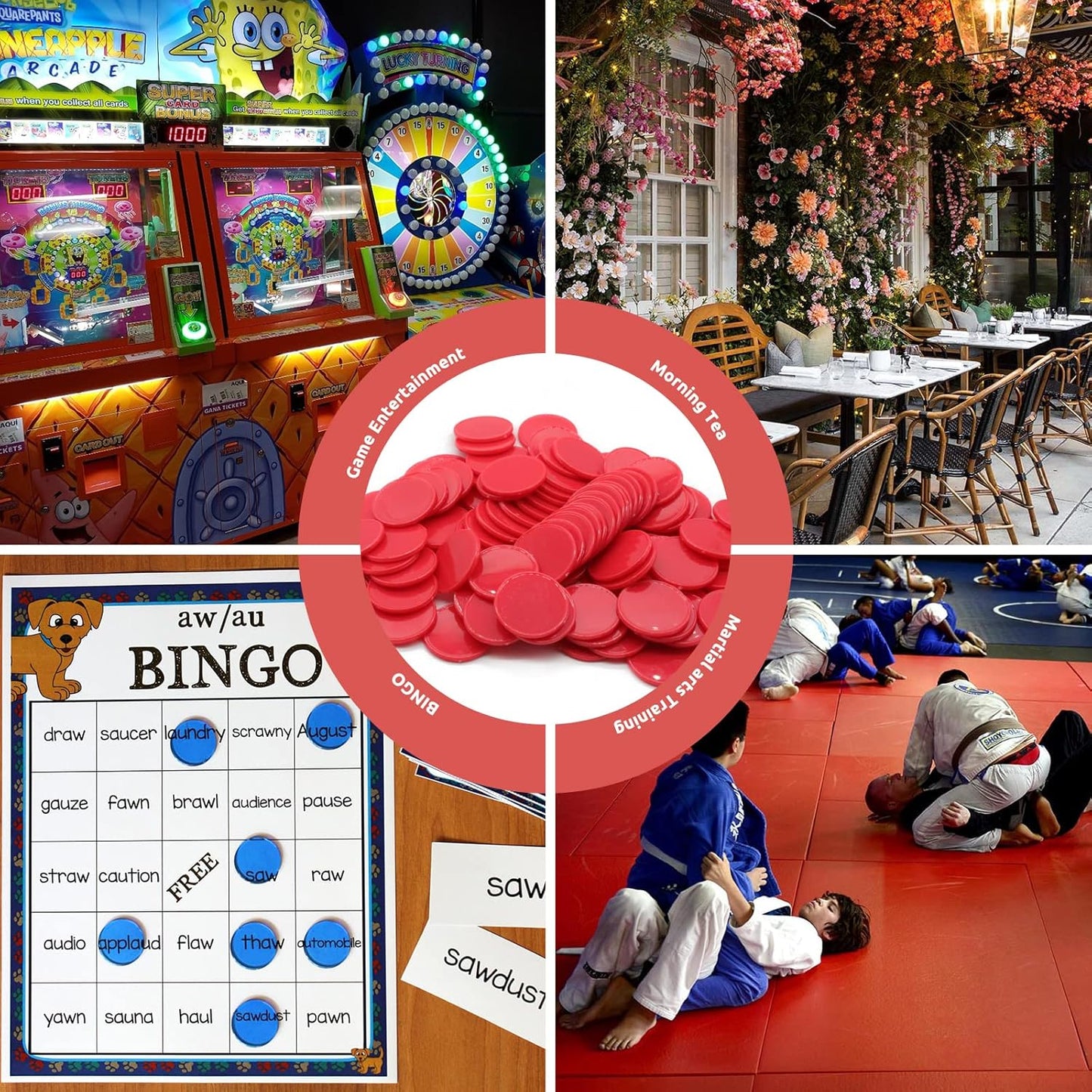 Set of 100 Opaque Plastic Learning Counters Mini Poker Chips Game Tokens with Storage Box (Red, 1.58 Inch)