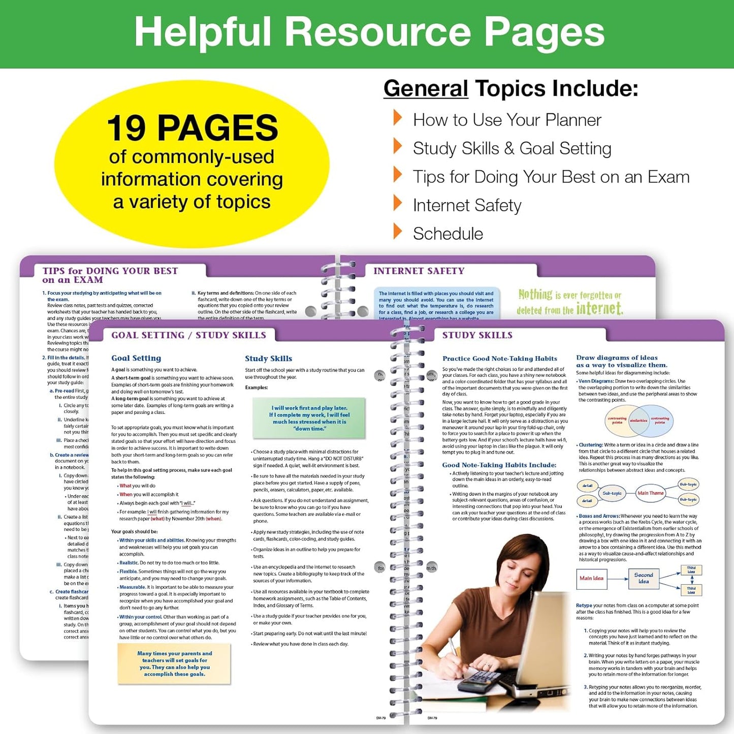 Global Datebooks Dated Middle School or High School Student Planner for Academic Year 2025-2026 Includes Ruler/Bookmark and Planning Stickers (Matrix Style - 7"x9" - Spectrum)