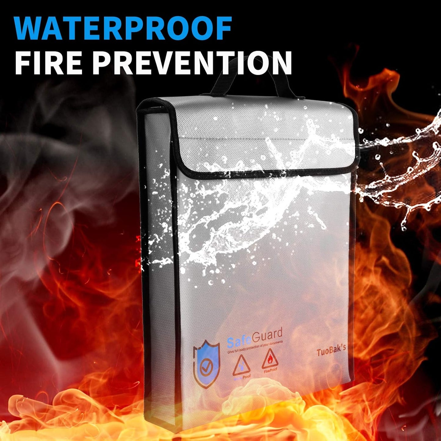 TuoBak's Fireproof Waterproof Document Bag with Zipper,Heat Insulated Upgraded Fireproof Document Bag 15.8”x 12.6”×2.5” for Important Document Storage Organizer for Valuables, Legal Documents Safe