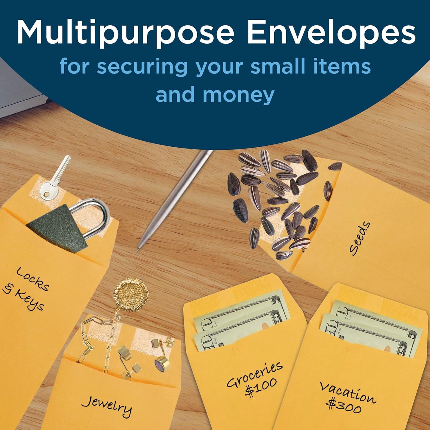 Guardian #7 Paper Coin Envelopes - Made in America with Gummed Flaps, Pack of 500 Blank Cash Envelopes for Coins, Receipts, Seeds, Small Parts Storage, and More, 3 ½ x 6 ½ Inches, Brown