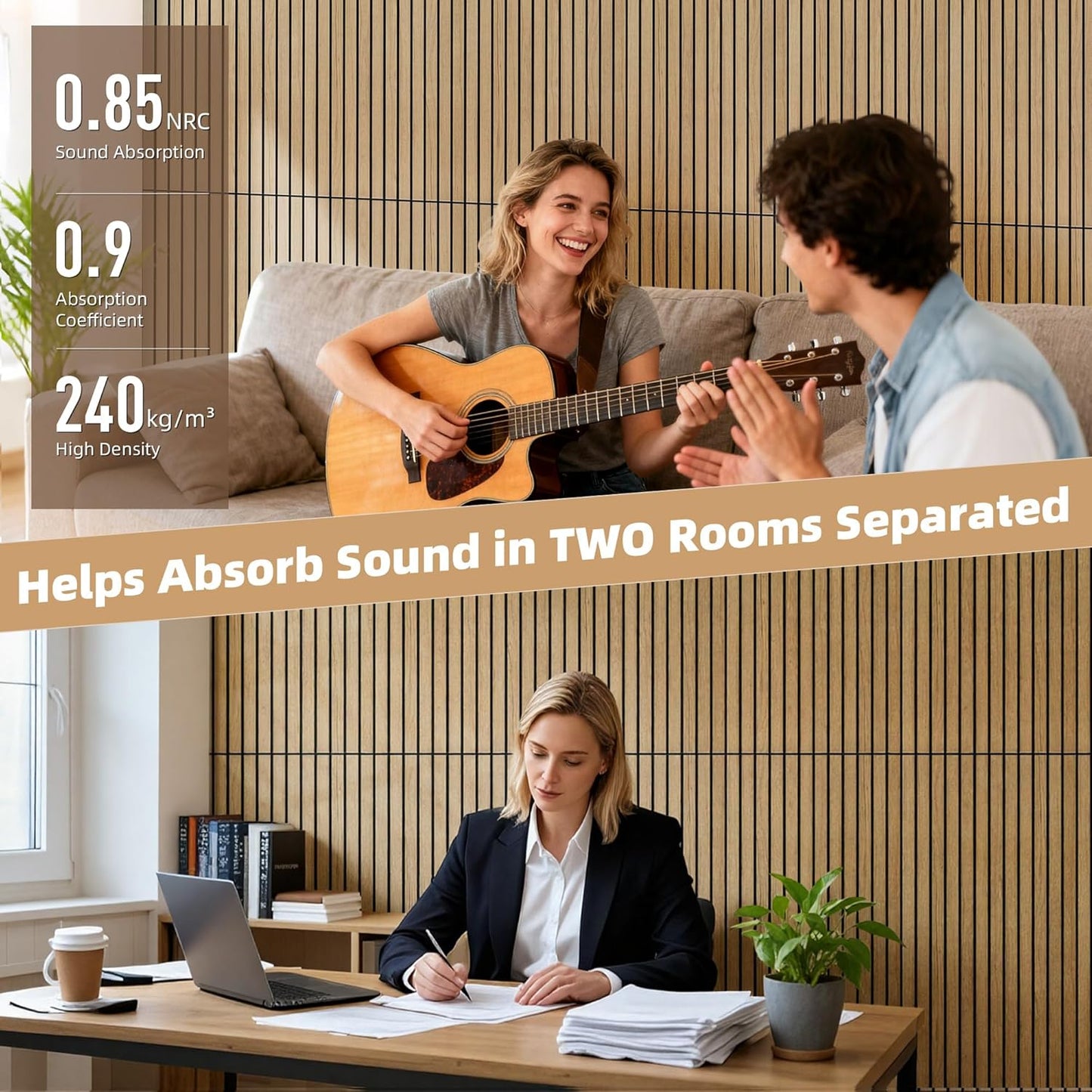 TO-TH Wood-Look Acoustic Wall Panels, 10 Pack 47.2” x 23.6” Acoustic Panels, Decorative Sound Absorbers Sound Dampening Panels for Home, Office, Basement, Teak