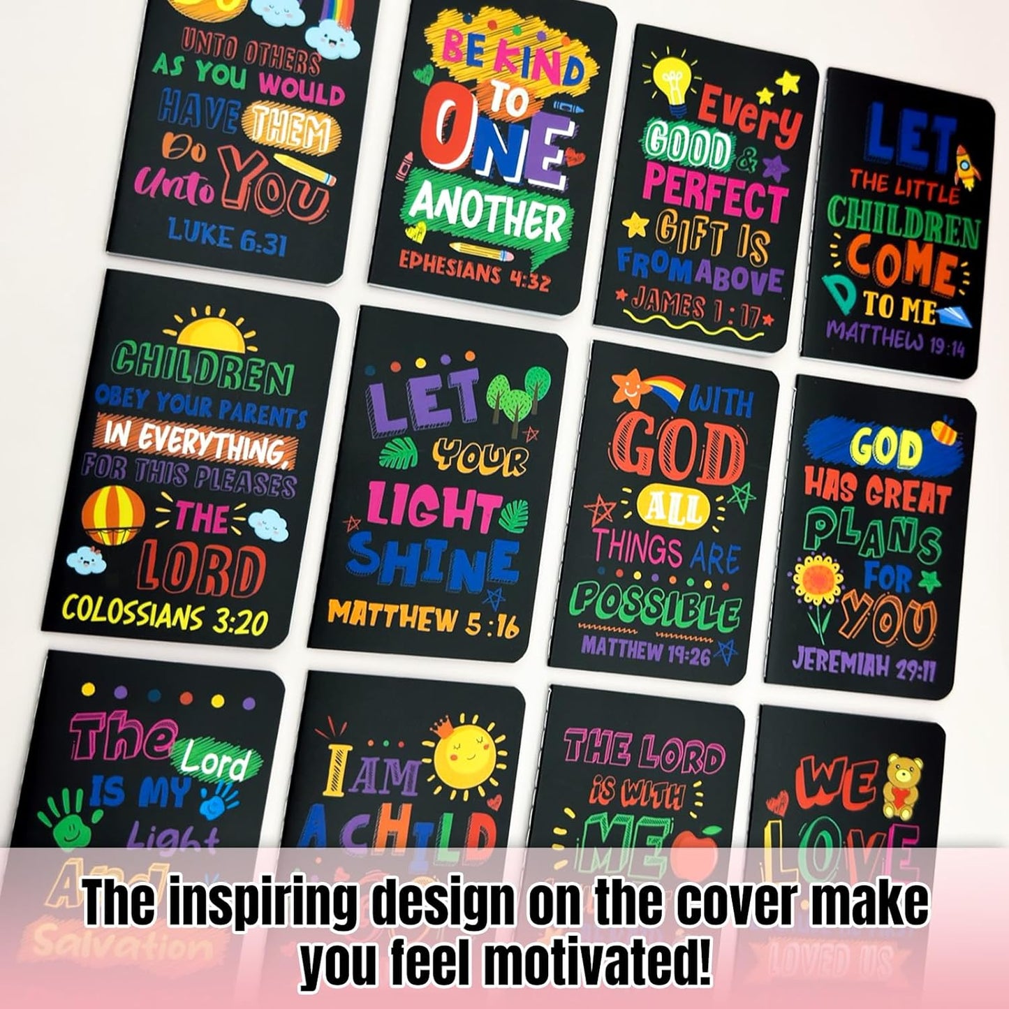 24Pcs Bible Verse Notepads,Mini Religious Pocket Notebooks Motivational Christian Small Inspirational Notepads Journals Gift Bulk Prizes for Kids Teacher School Home Travel Supplies (Bible Black)