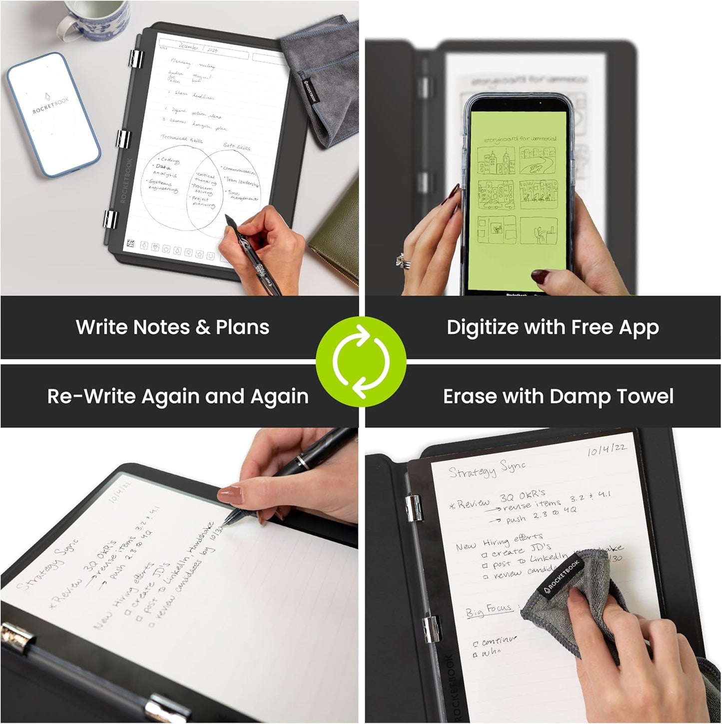 Rocketbook Pro 2.0 Reusable Professional Smart Notebook, Letter Size 8.5x11, Black - Lined & Dot Grid Pages, App-Connected, Erasable, Premium Cover, Ideal for Work Notes and Business Meetings