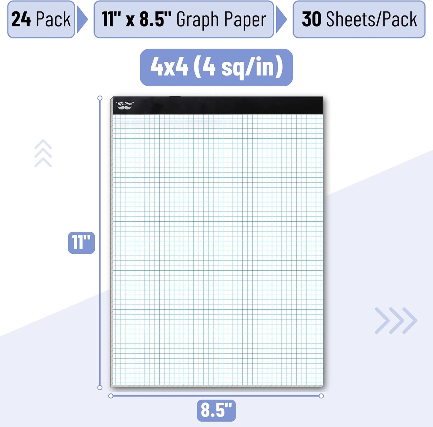 Mr. Pen- Graph Paper, 24 Pack, 30 Sheets/Pack, 8.5"x11", 4x4 (4 Squares Per Inch), Math Graph Paper Pad, Computation Pads