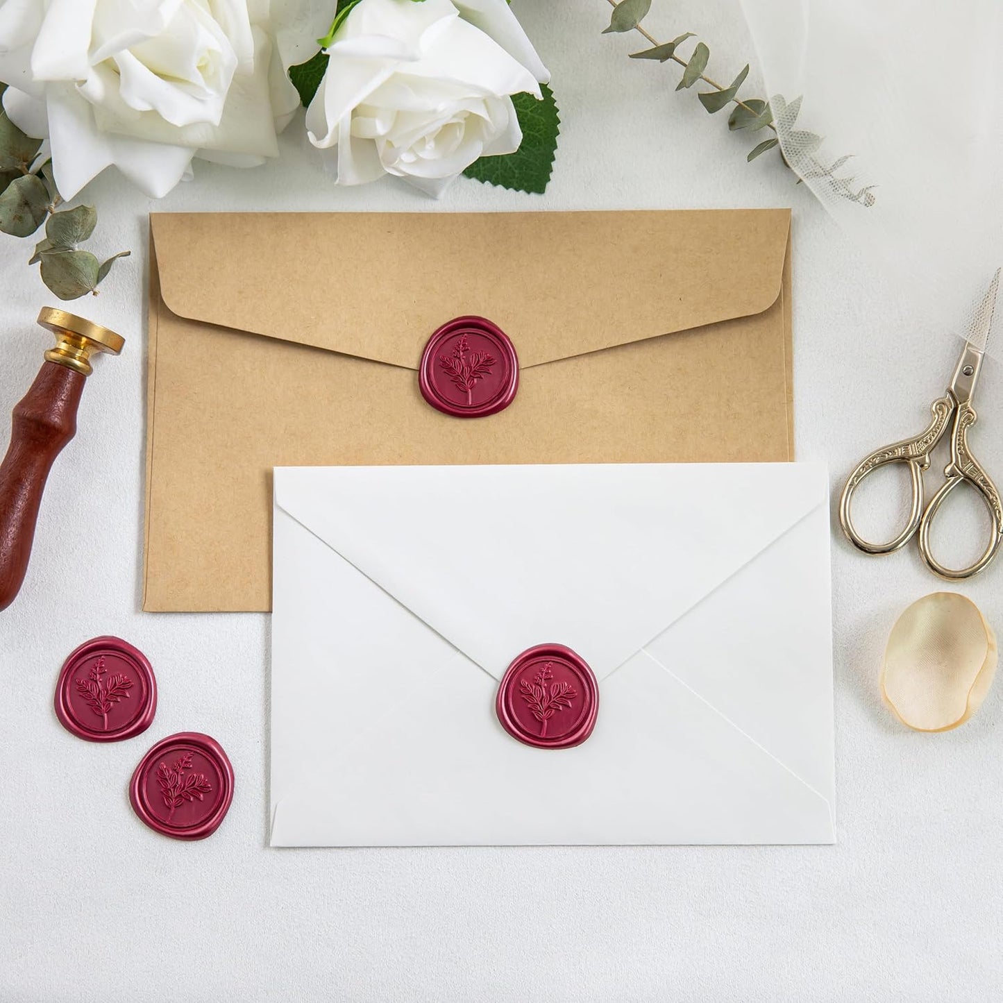60 Pcs Burgundy Wax Seal Stickers, Wedding Invitation Accessories Envelope Stickers - Self Adhesive Envelope Seals, Peferct for Invitation, Gift Box Craft Wrapping, Christmas Cards Decoration