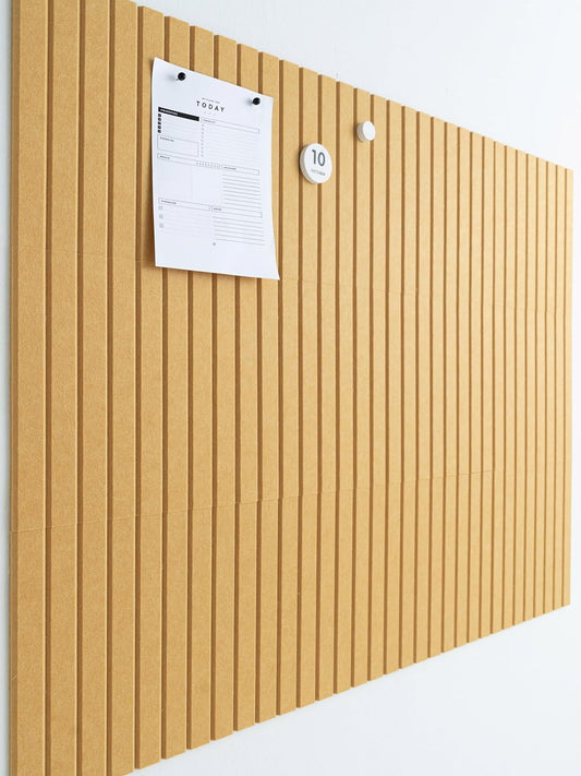 Large Cork Boards for Walls Black Felt Alternative - Slat Wall Paneling, Bulletin Board Tiles for Home Decor, Push Pin Corkboard Organizer for Office or Classroom-12-Pack Panel Kit (Mustard)