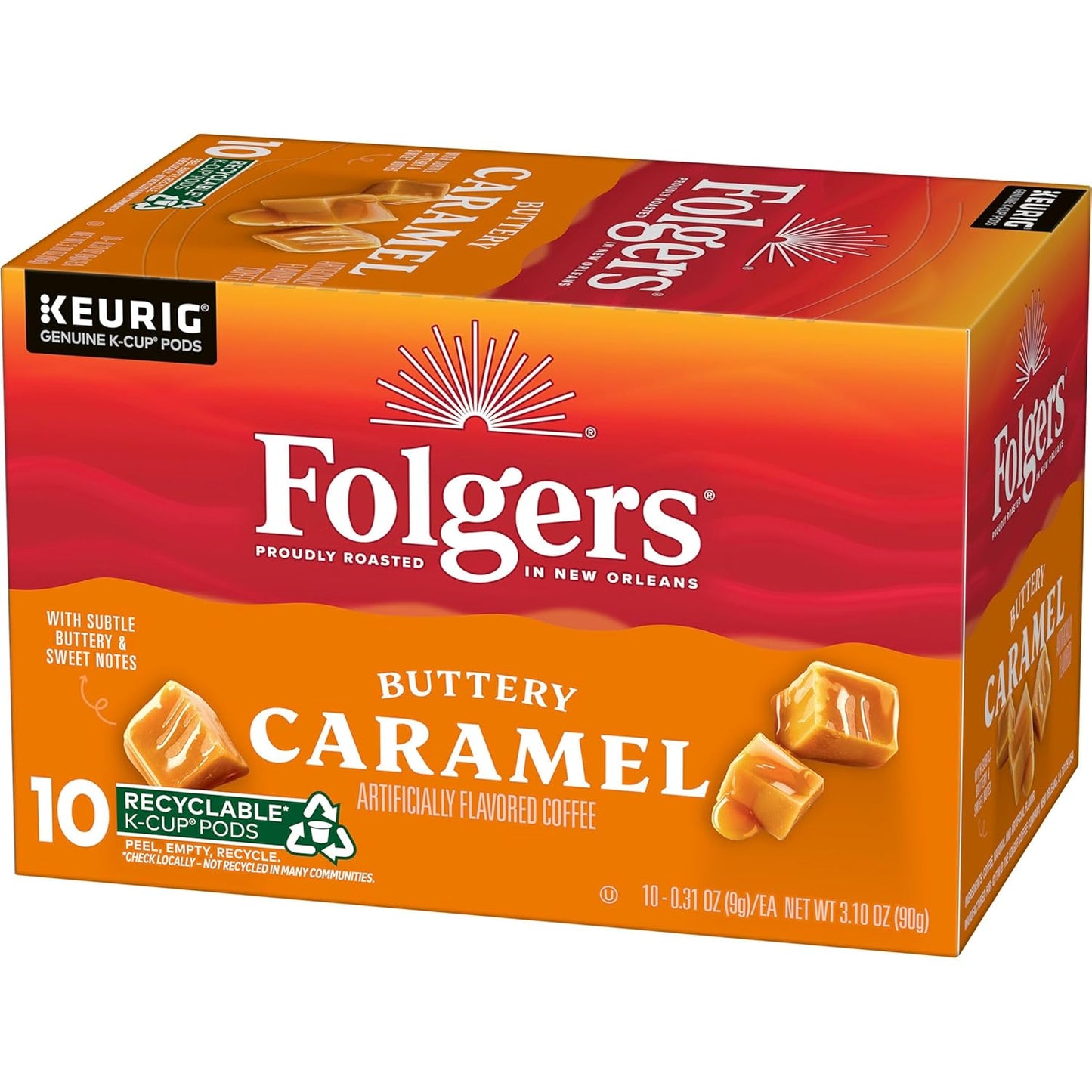 Folgers Buttery Caramel Artificially Flavored Coffee, Keurig K-Cup Pods, 10 Count Box (Pack of 6)