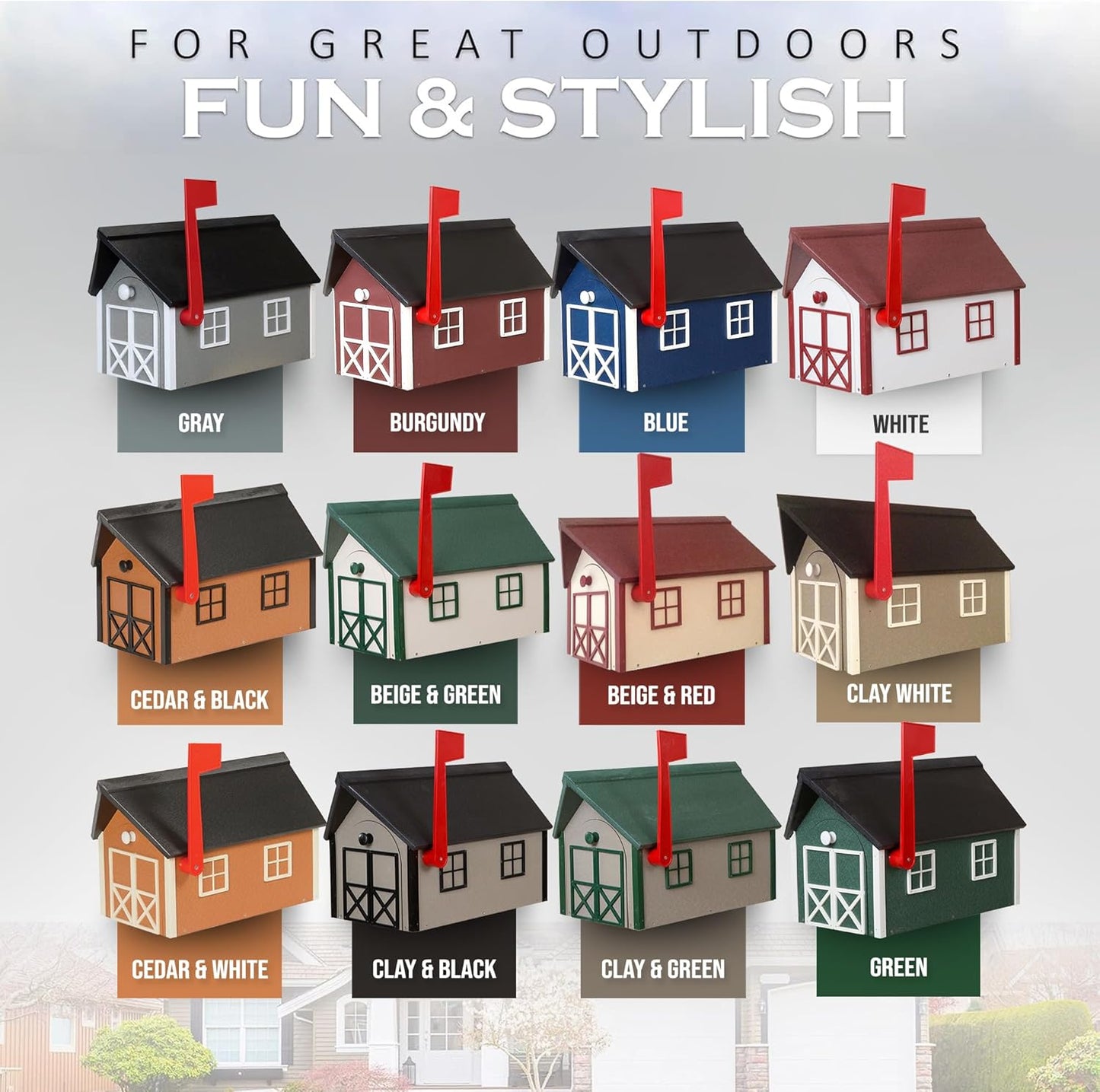 Peaceful Classics Poly Mailbox- Durable, Weather-Resistant Amish Craftsman Mailboxes for Outside Uses Like Front Yard & Road Side- Long-Lasting, Decorative, Modern Mailbox (Clay w/Green Trim & Roof)