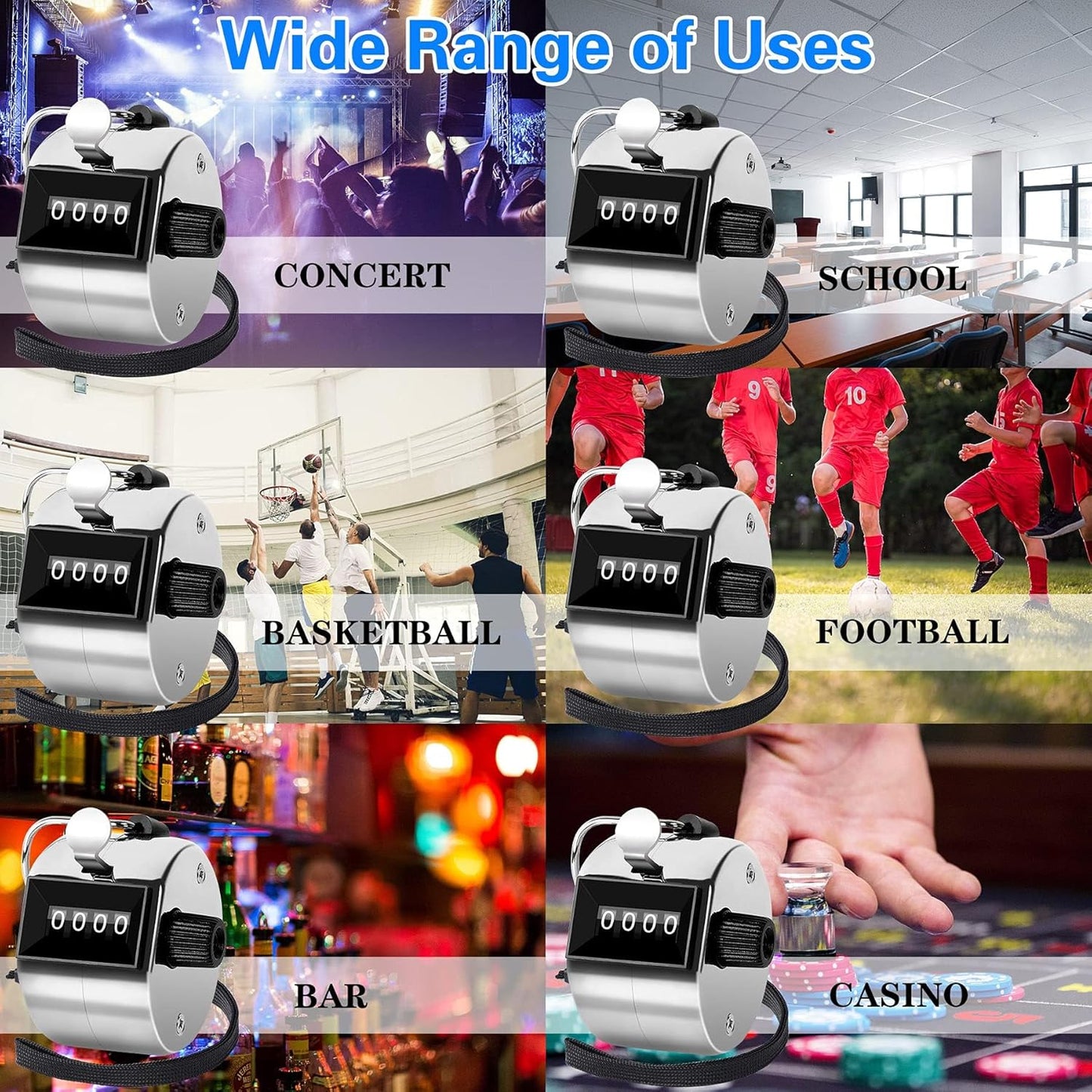 FEBSNOW Handheld Tally Counter Clicker 4 Digital Number Click Counter for School Event Golf Sports Office Stadium