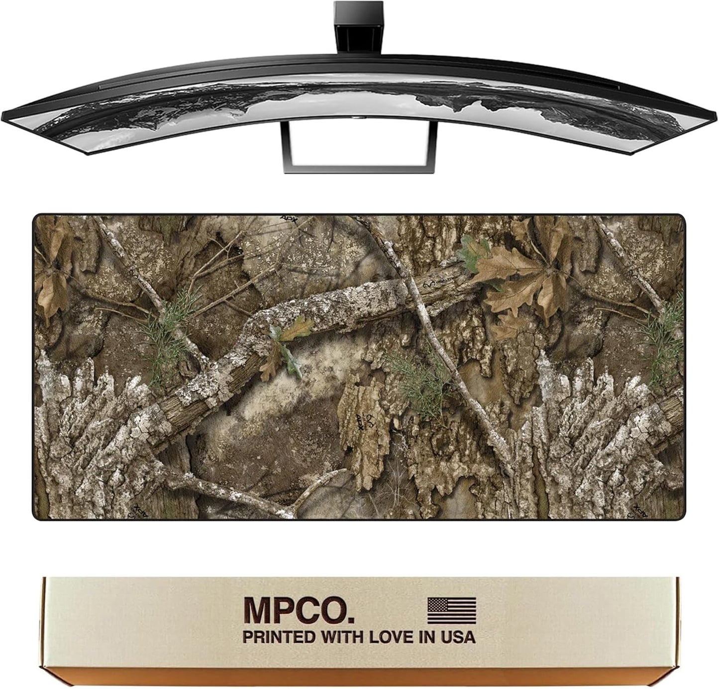 MPCO. Real Tree Large Gaming Desk Pad - 36" x 17" Duraglyde Fabric APX – Without Logo Desk Mats - Non-Slip, Washable, Smooth Glide for Precision Gaming & Work