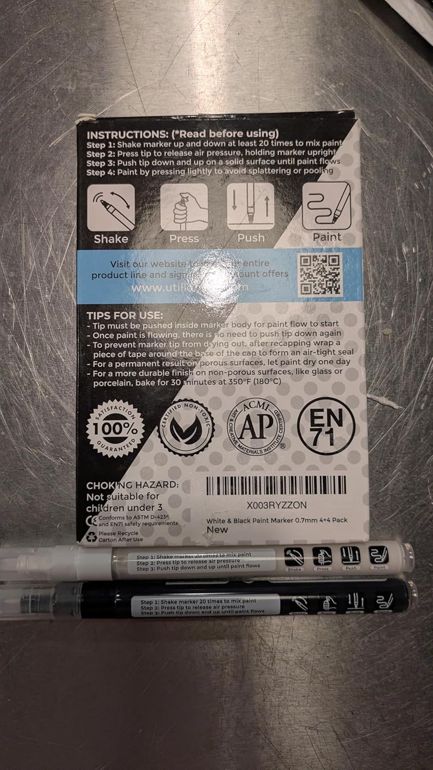 White+Black Paint Pen (8-Pack) Extra Fine Tip Made in Japan | Bold Color+100% Coverage | For Rock, Wood, Glass, Paper, Fabric, Canvas, Metal and More! | 0.7mm Paint Pens | Acrylic Paint Pens