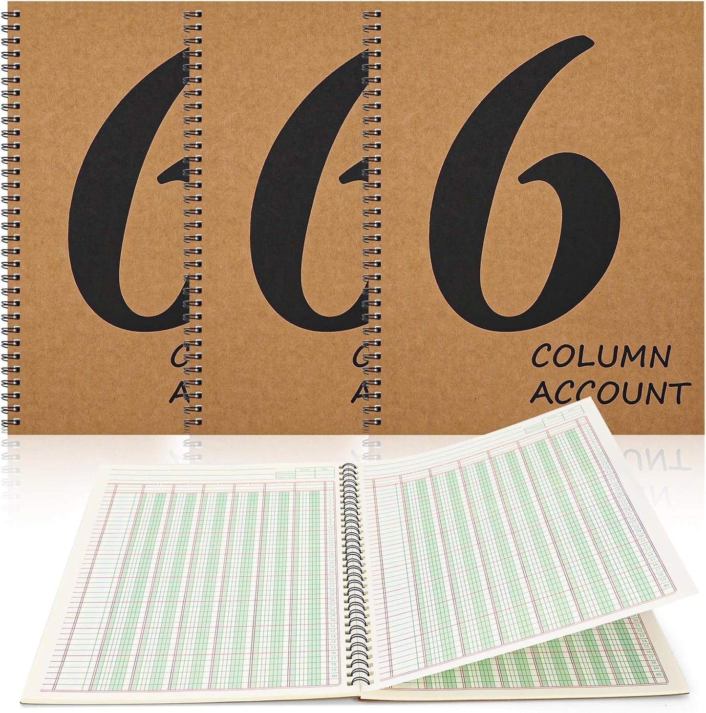 3 PCS 6 Column Ledger Book Columnar Pad Analysis Pad 6 Columns Accounting Logbook Columnar Pad Notebook Ledger Book Spiral 80g 100 Pages 8.5X11 Inch Accounting Notebook for Small Business Personal Use