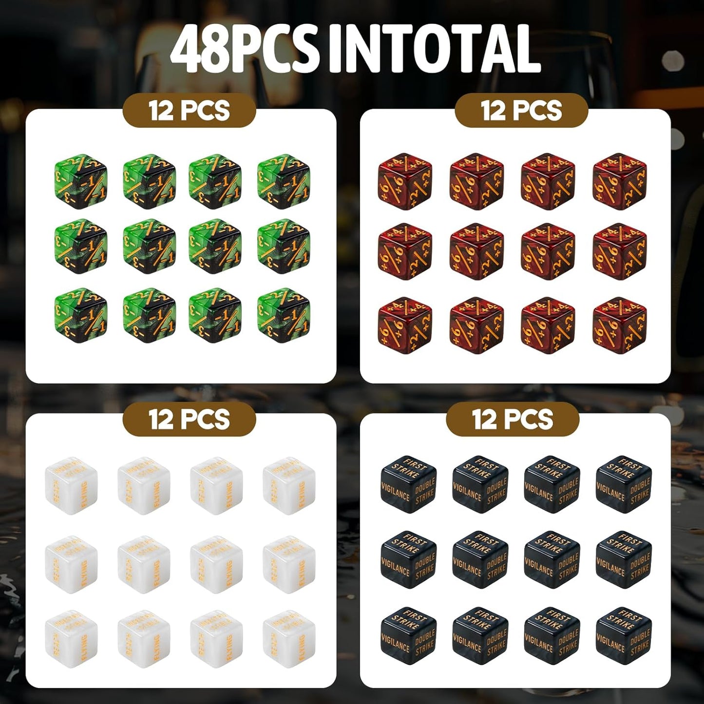 48 Pieces MTG Counter Token Dice Counters Keyword Counters Life Counter Tokens Dice Buff Tokens Compatible with Magic Card Game Accessories CCG Creature Stats (Green&red)