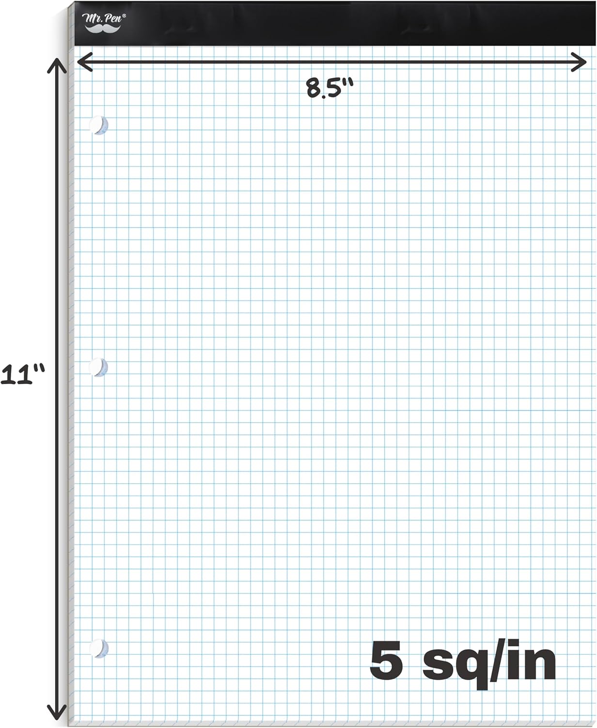 Mr. Pen Graph Paper, 5x5 (5 Squares per inch), 11"x8.5" Engineering Graph Paper Pad, 55 Sheet