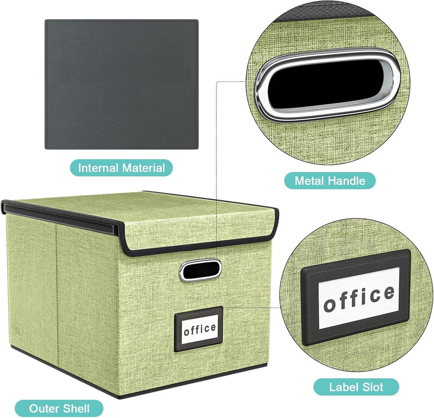 Huolewa File Organizer Boxes with Lids, Linen Hanging Filing & Storage Box with Plastic Slide for Office/Decor/Home, Universal Hanging Filing Organization Box for Letter/Legal Folder