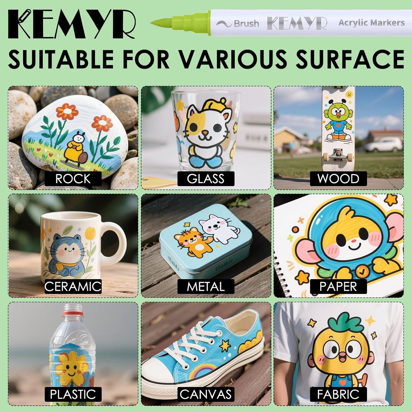 24 Colors Brush & Fine Tip Acrylic Paint Pens, Dual Tip Acrylic Paint Markers for Paper, Wood, Canvas, Stone, Rock, Glass, Fabric, DIY, Ceramic, Art Supplies for Kids and Adults Drawing