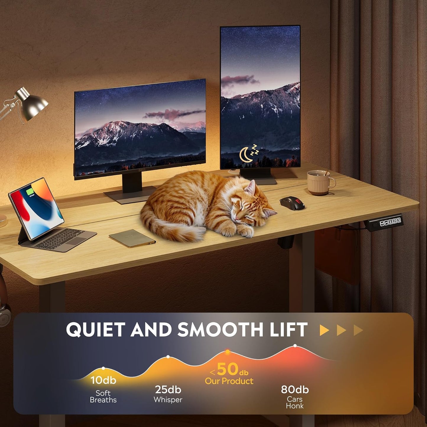 DEVAISE 48 Inch Electric Standing Desk, 3 Adjustable Height Stand up Desk for Home Office, Ergonomic Sit to Stand Desk with LED Touchscreen, Headphone Hook, 3 Memory Preset Computer Desk (Maple)