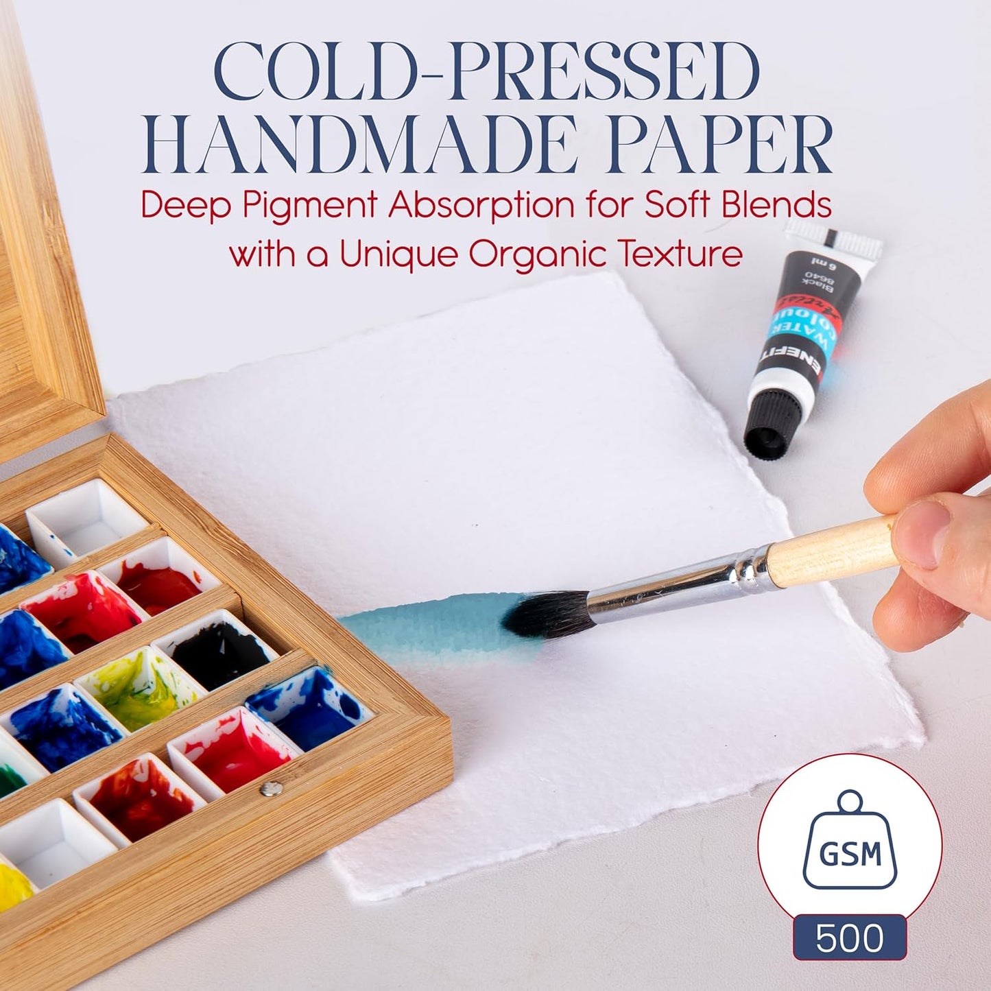 Wanderings Thick Handmade Watercolor Paper with Deckled Edge - 8"x8" - 500GSM Premium Painting Paper White Cold Press Watercolor Paper Textured Mixed Media Paper Made with Recycled Cotton - 15 Sheets